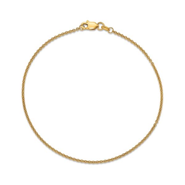 14K 10 inch 1.4mm Round Open Link Cable with Lobster Clasp Anklet