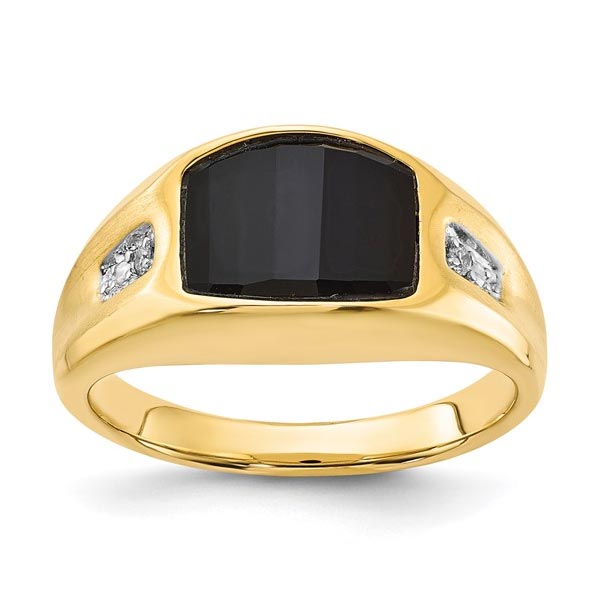 10K Gold Polished 1-10X8 Onyx and 2-.015 Diamond Ring