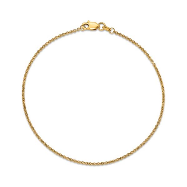 14K 10 inch 1.4mm Round Open Link Cable with Lobster Clasp Anklet