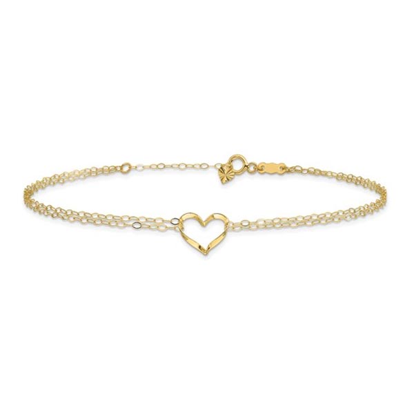 14k Double Strand Heart 9 Inch with 1 Inch extension Anklet