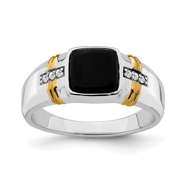 14k Two-tone Onyx and Diamond Mens Ring