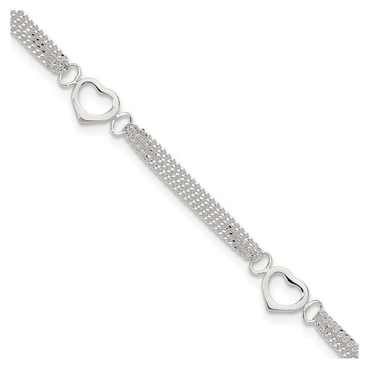 Sterling Silver 10inch Polished Heart Anklet