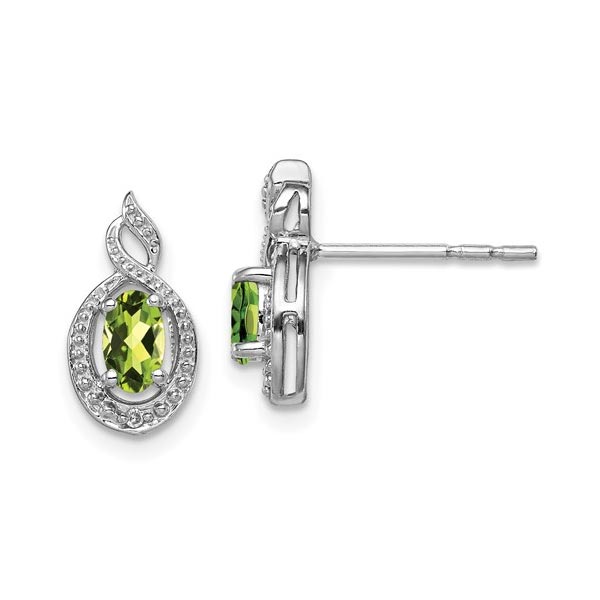 Sterling Silver Rhodium-plated Peridot and Diamond Earrings