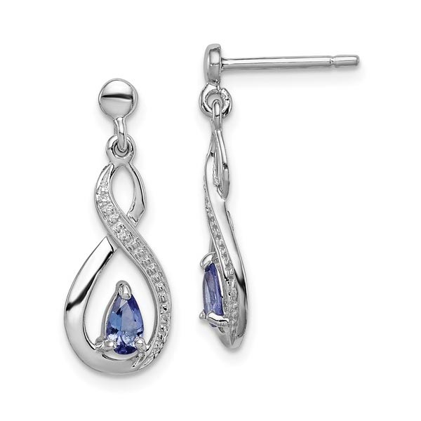 Sterling Silver Rhodium-plated Tanzanite and Diamond Earrings